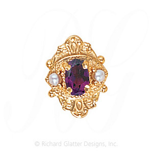 GS467 AMY/PL - 14 Karat Gold Slide with Amethyst center and Pearl accents 